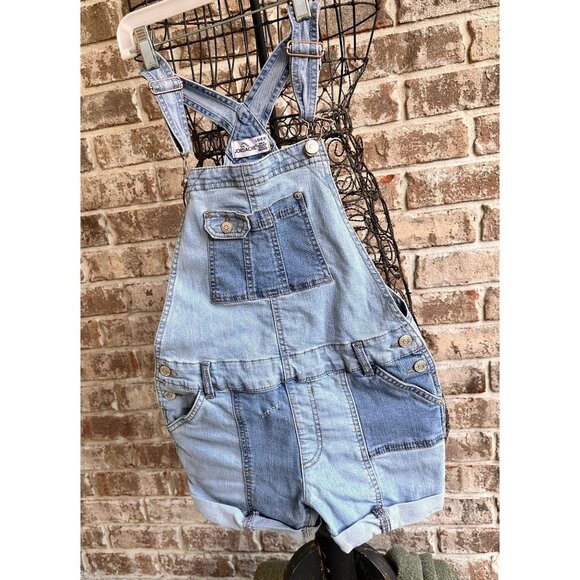 Jordache Denim Shortalls Bib Overalls Girls Large 10 12 Dstressed  Logo … - Picture 1 of 12